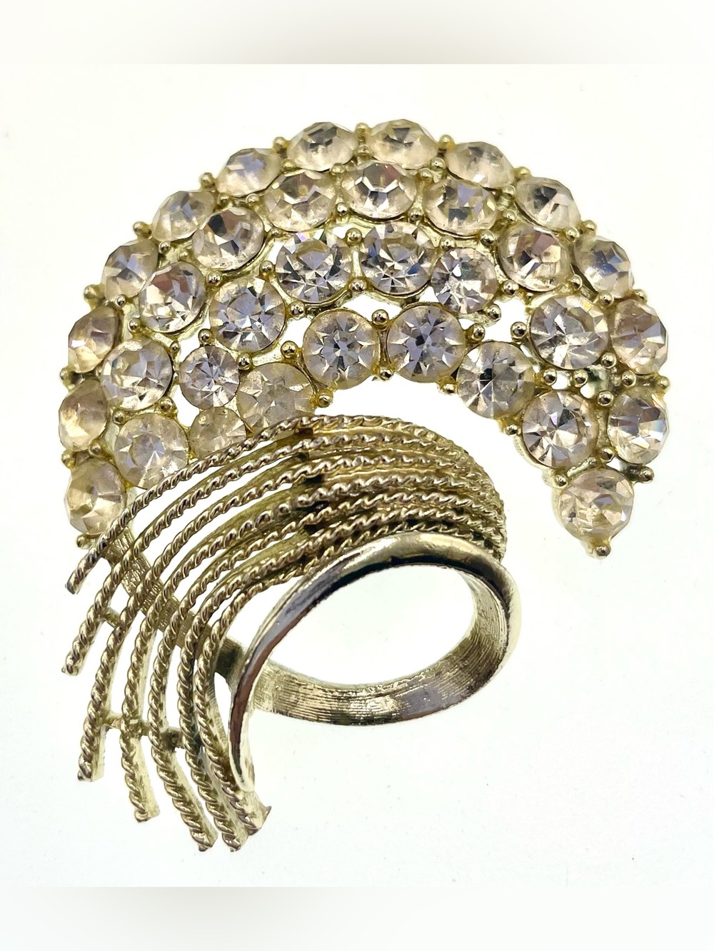 Vintage Lisner Waterfall Rhinestone Brooch Gold Tone Dangle Fringe 1950s